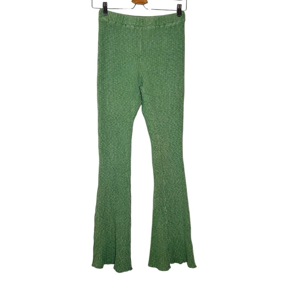 Lisa Says Gah Green Casual Stretch Lounge Ribbed Flare Bootcut Pants Small
